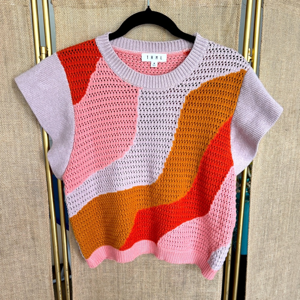 THML Cropped Color Block Summer Sweater M